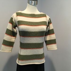 Free People XS/S Rolled Hem Exposed Seam Lambswool Stripe Sweater 3/4 Sleeve